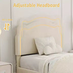 Lit double intelligent avec LED - Tête de lit réglable, plateforme recouverte de velours, sans sommier, lattes en bois