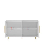 Buffet moderne Okak, meuble de rangement avec portes cannelées et étagères réglables, buffet d'appoint pour salon, entrée, couloir, cuisine