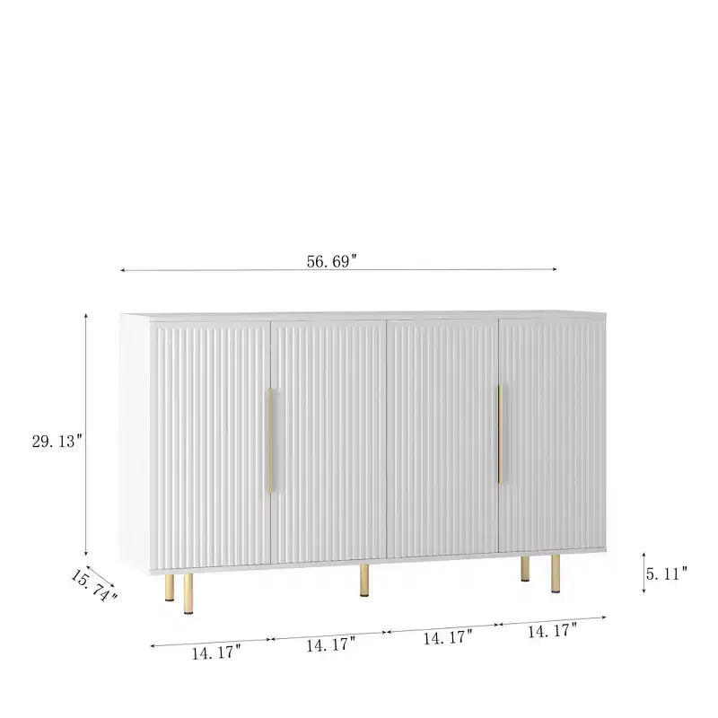 Buffet moderne Okak, meuble de rangement avec portes cannelées et étagères réglables, buffet d'appoint pour salon, entrée, couloir, cuisine