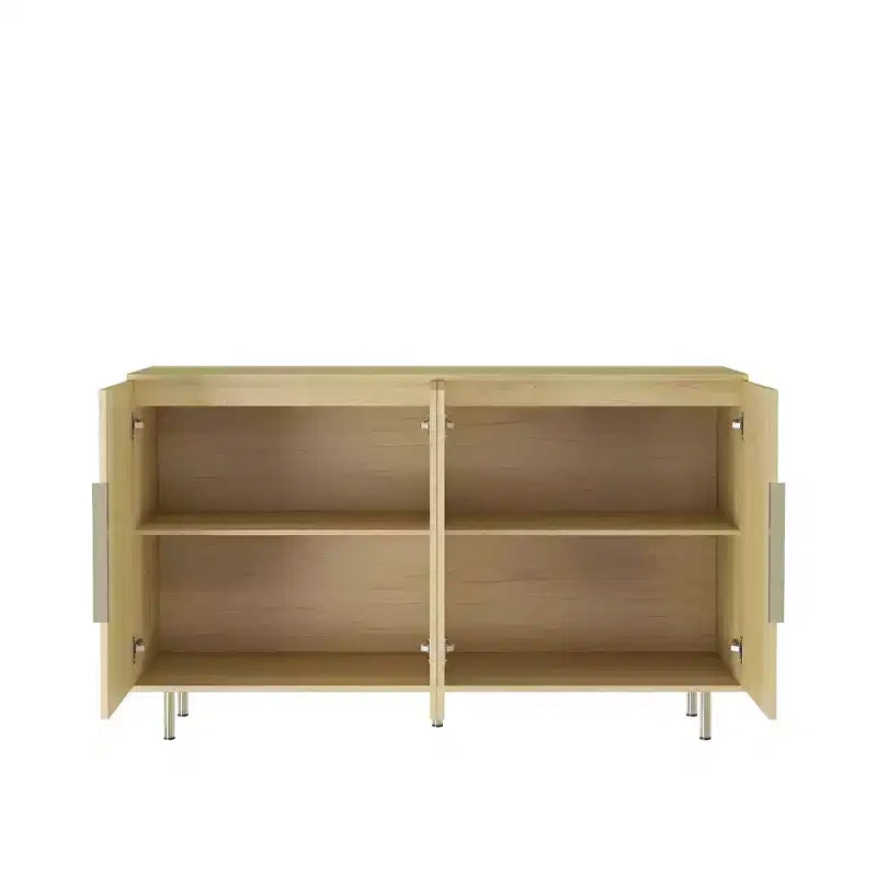 Buffet moderne Okak, meuble de rangement avec portes cannelées et étagères réglables, buffet d'appoint pour salon, entrée, couloir, cuisine