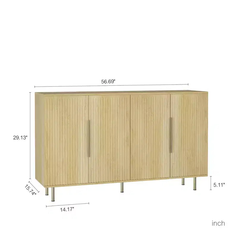 Buffet moderne Okak, meuble de rangement avec portes cannelées et étagères réglables, buffet d'appoint pour salon, entrée, couloir, cuisine