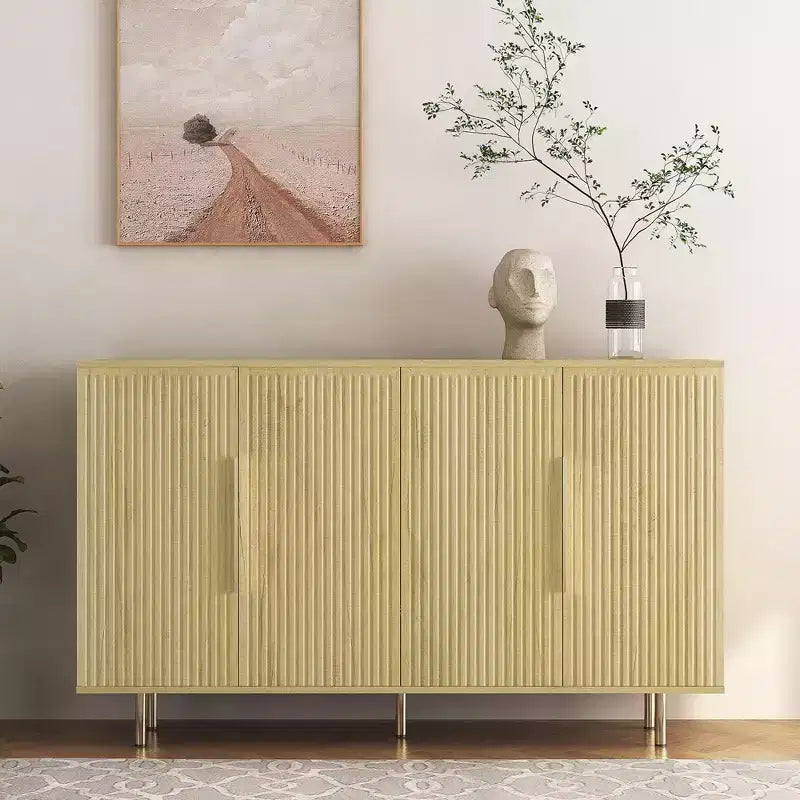 Buffet moderne Okak, meuble de rangement avec portes cannelées et étagères réglables, buffet d'appoint pour salon, entrée, couloir, cuisine