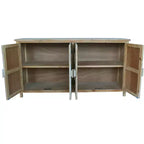 Meuble d'appoint antique Okak 60 pouces, buffet rustique en bois avec quatre portes à motifs sculptés, armoire de rangement pour la cuisine, la salle à manger