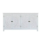 Meuble d'appoint antique Okak 60 pouces, buffet rustique en bois avec quatre portes à motifs sculptés, armoire de rangement pour la cuisine, la salle à manger
