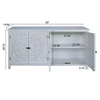 Meuble d'appoint antique Okak 60 pouces, buffet rustique en bois avec quatre portes à motifs sculptés, armoire de rangement pour la cuisine, la salle à manger