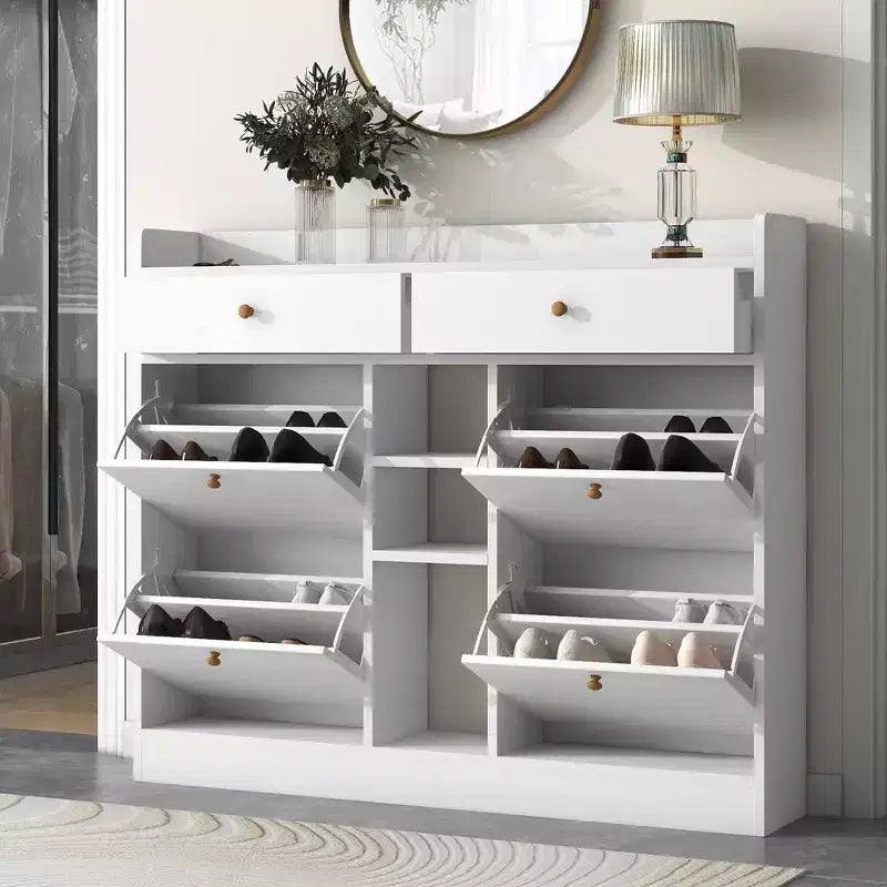 Meuble à chaussures moderne Okak, organisateur de chaussures avec 4 tiroirs à rabat et 2 tiroirs simples, étagère à chaussures autoportante pour entrée, salon