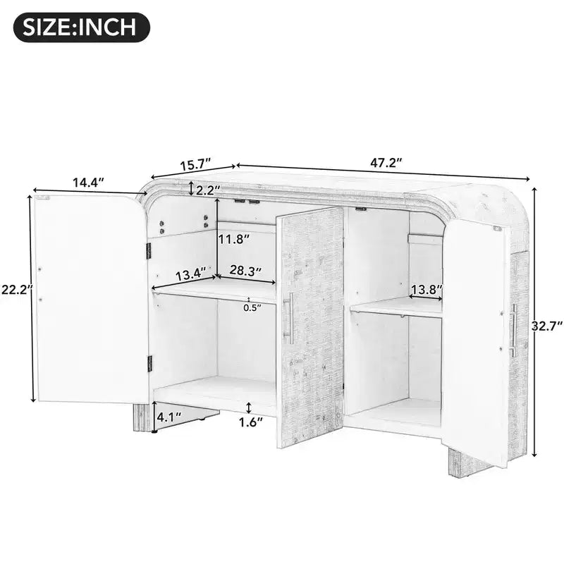Buffet minimaliste Okak, buffet de salle à manger avec 4 portes et 4 étagères, meuble de rangement pour salon, salle à manger, cuisine