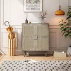 Buffet de rangement Okak en rotin avec 4 portes et 8 étagères, meuble de rangement pour salon, salle à manger, cuisine