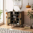Buffet de rangement Okak en rotin avec 4 portes et 8 étagères, meuble de rangement pour salon, salle à manger, cuisine