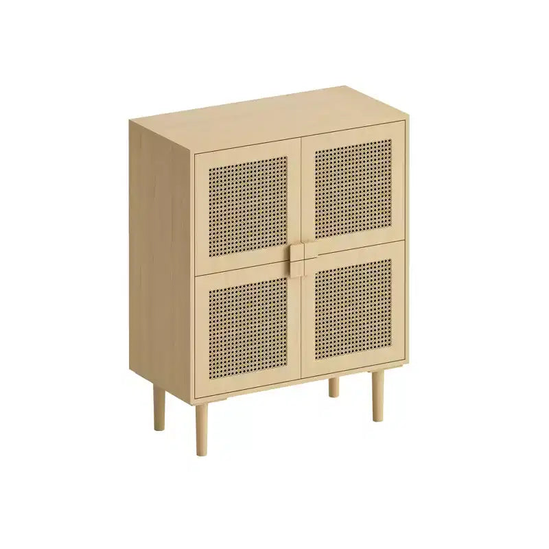 Buffet de rangement Okak en rotin avec 4 portes et 8 étagères, meuble de rangement pour salon, salle à manger, cuisine