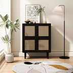 Buffet de rangement Okak en rotin avec 4 portes et 8 étagères, meuble de rangement pour salon, salle à manger, cuisine