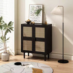Buffet de rangement Okak en rotin avec 4 portes et 8 étagères, meuble de rangement pour salon, salle à manger, cuisine