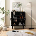 Buffet de rangement Okak en rotin avec 4 portes et 8 étagères, meuble de rangement pour salon, salle à manger, cuisine