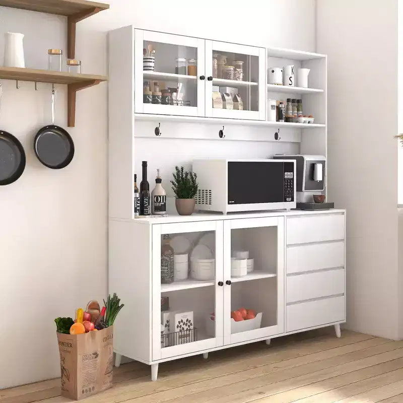 Meubles de rangement Okak 63 po, armoire de cuisine autoportante avec 4 portes et 4 tiroirs, meuble de rangement pour salon, salle à manger