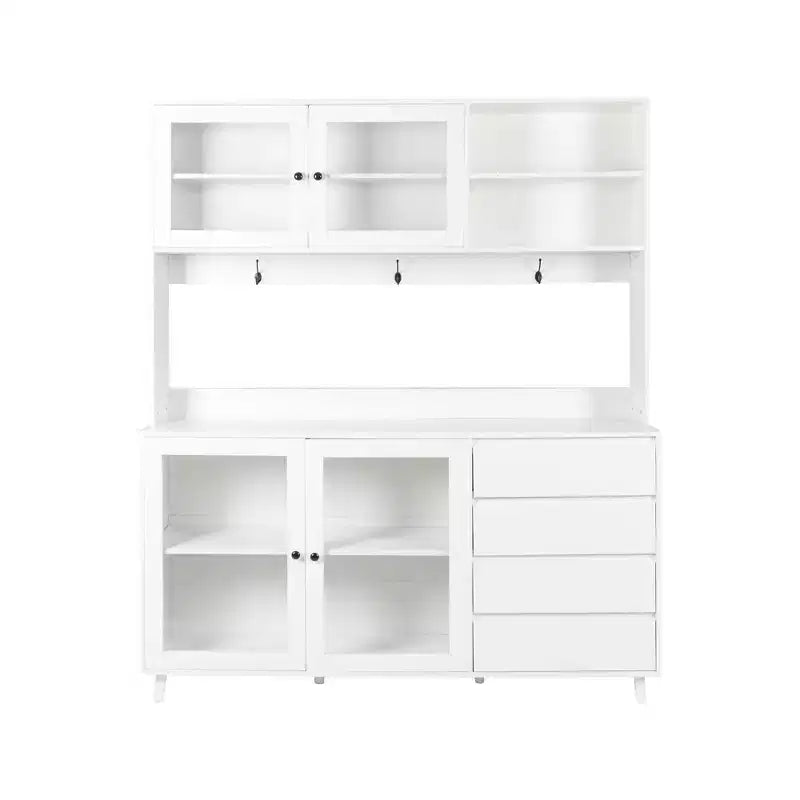Meubles de rangement Okak 63 po, armoire de cuisine autoportante avec 4 portes et 4 tiroirs, meuble de rangement pour salon, salle à manger