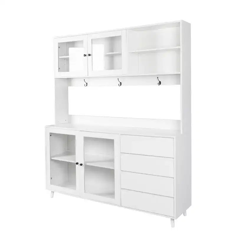 Meubles de rangement Okak 63 po, armoire de cuisine autoportante avec 4 portes et 4 tiroirs, meuble de rangement pour salon, salle à manger
