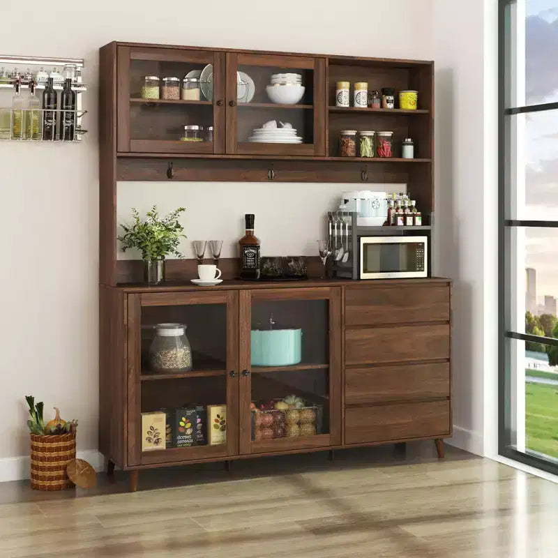 Meubles de rangement Okak 63 po, armoire de cuisine autoportante avec 4 portes et 4 tiroirs, meuble de rangement pour salon, salle à manger