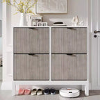 Meuble à chaussures cannelé COZONY avec tiroirs basculants, Organisateur de rangement étroit moderne pour entrée, Étagère à chaussures sur pied de style ferme pour porte d'entrée