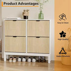 Meuble à chaussures cannelé COZONY avec tiroirs basculants, Organisateur de rangement étroit moderne pour entrée, Étagère à chaussures sur pied de style ferme pour porte d'entrée