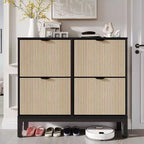 Meuble à chaussures cannelé COZONY avec tiroirs basculants, Organisateur de rangement étroit moderne pour entrée, Étagère à chaussures sur pied de style ferme pour porte d'entrée