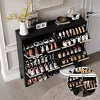 Meuble à chaussures cannelé COZONY avec tiroirs basculants, Organisateur de rangement étroit moderne pour entrée, Étagère à chaussures sur pied de style ferme pour porte d'entrée