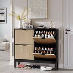 COZONY Fluted Shoe Cabinet with Flip Drawers, Modern Narrow Storage Organizer for Entryway, Freestanding Farmhouse Shoe Rack for Front Door