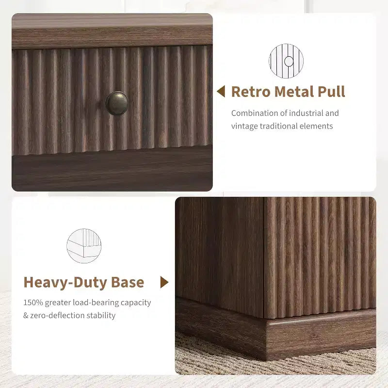 COZONY 60 Bureau de direction moderne avec plateau en bois cannelé, meuble de classement et tiroirs, grand bureau de rangement pour bureau à domicile, bureau et chambre à coucher