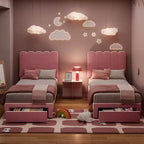 Cadre de lit simple en velours beige avec tiroir de rangement, tête de lit, lattes, sans sommier, silencieux, montage facile