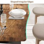 Table à manger rectangulaire 71 / 78 pour 6-8 personnes avec bord irrégulier ondulé et cadre en métal, imperméable et résistant aux rayures, polyvalente pour manger/travailler/étudier