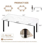 Table à manger rectangulaire 71 / 78 pour 6-8 personnes avec bord irrégulier ondulé et cadre en métal, imperméable et résistant aux rayures, polyvalente pour manger/travailler/étudier