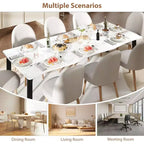 Table à manger rectangulaire 71 / 78 pour 6-8 personnes avec bord irrégulier ondulé et cadre en métal, imperméable et résistant aux rayures, polyvalente pour manger/travailler/étudier