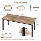 Table à manger rectangulaire 71 / 78 pour 6-8 personnes avec bord irrégulier ondulé et cadre en métal, imperméable et résistant aux rayures, polyvalente pour manger/travailler/étudier