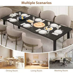 Table à manger rectangulaire 71 / 78 pour 6-8 personnes avec bord irrégulier ondulé et cadre en métal, imperméable et résistant aux rayures, polyvalente pour manger/travailler/étudier