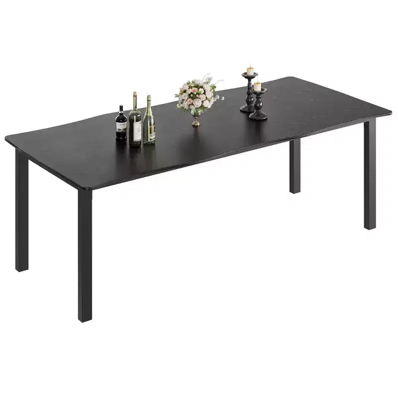 Table à manger rectangulaire 71 / 78 pour 6-8 personnes avec bord irrégulier ondulé et cadre en métal, imperméable et résistant aux rayures, polyvalente pour manger/travailler/étudier