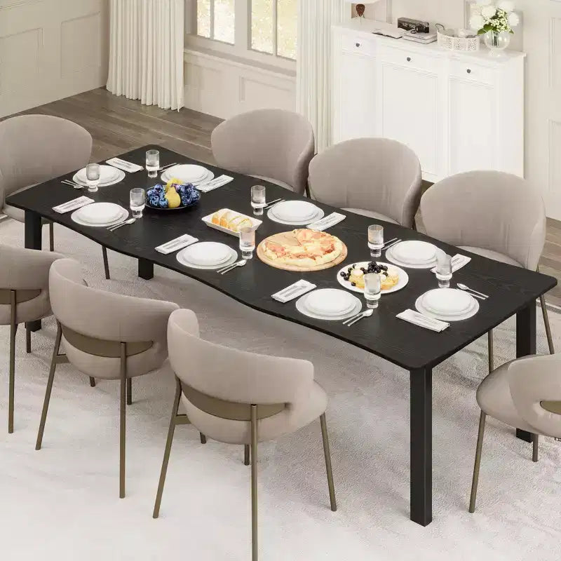 71 / 78 Rectangular Dining Table for 6-8 with Wave Irregular Edge and Metal Frame Waterproof Scratch-Resistant, Versatile for Dining/Work/Study