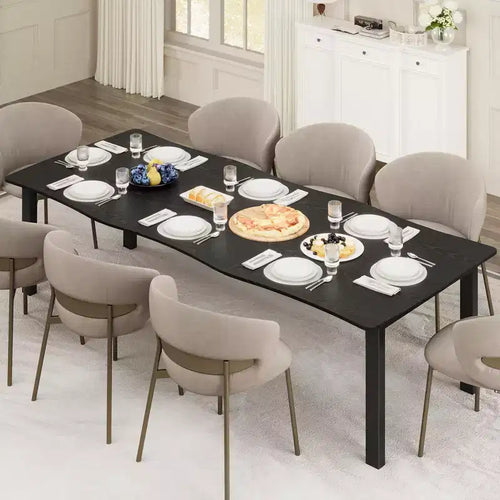 71 / 78 Rectangular Dining Table for 6-8 with Wave Irregular Edge and Metal Frame Waterproof Scratch-Resistant, Versatile for Dining/Work/Study