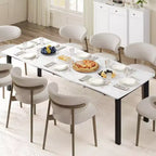 Table à manger rectangulaire 71 / 78 pour 6-8 personnes avec bord irrégulier ondulé et cadre en métal, imperméable et résistant aux rayures, polyvalente pour manger/travailler/étudier