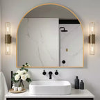 Miroir mural suspendu noir en alliage d'aluminium, bord fin, en arc à angle droit, 76,2 cm H x 68,6 cm L