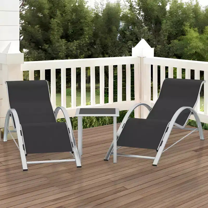 Ensemble de 3 chaises longues d'extérieur, chaises inclinables, transats de patio en aluminium, design moderne, résistantes aux intempéries et faciles à assembler