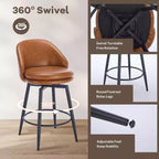 GustoWave Lot de 2 tabourets de bar modernes pivotants et rembourrés, tabourets de bar pivotants de 26 po avec pieds en métal, chaises de comptoir de bar en similicuir