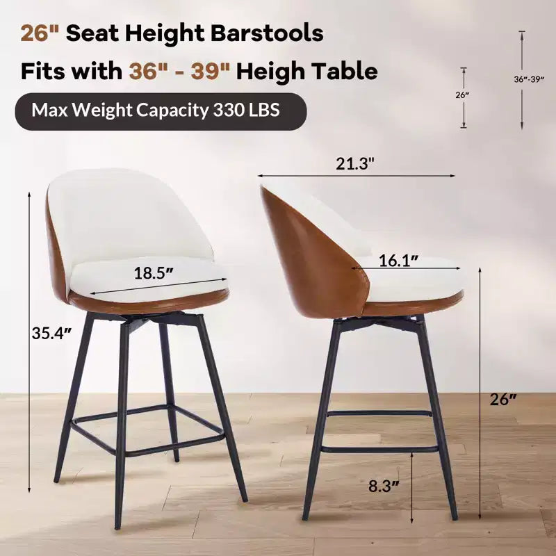 GustoWave Lot de 2 tabourets de bar modernes pivotants et rembourrés, tabourets de bar pivotants de 26 po avec pieds en métal, chaises de comptoir de bar en similicuir