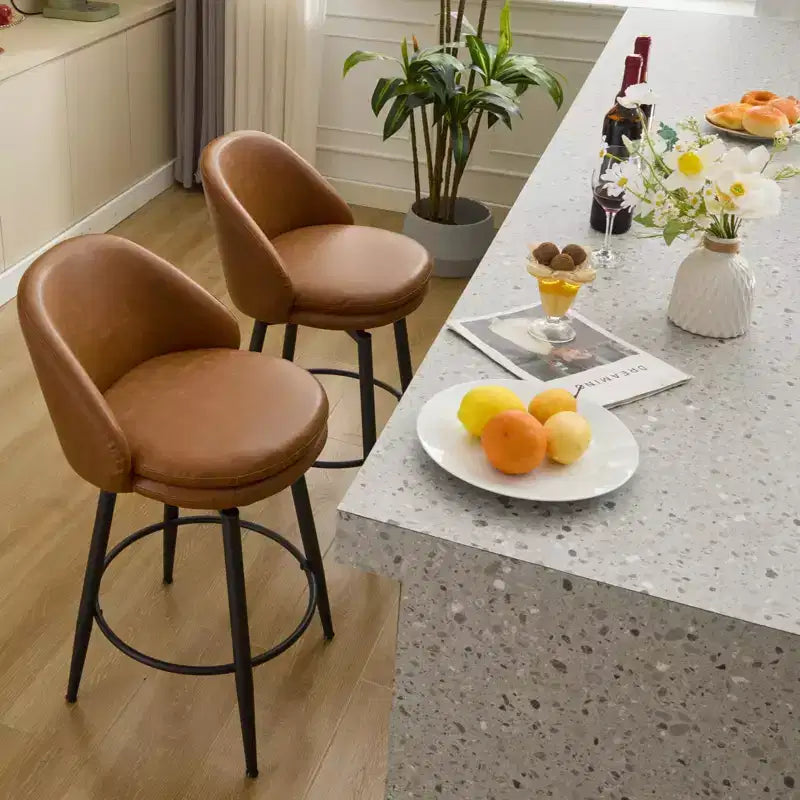 GustoWave Lot de 2 tabourets de bar modernes pivotants et rembourrés, tabourets de bar pivotants de 26 po avec pieds en métal, chaises de comptoir de bar en similicuir