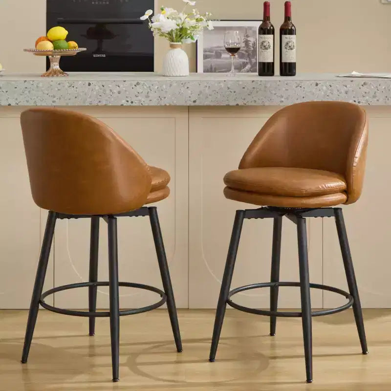 GustoWave Lot de 2 tabourets de bar modernes pivotants et rembourrés, tabourets de bar pivotants de 26 po avec pieds en métal, chaises de comptoir de bar en similicuir