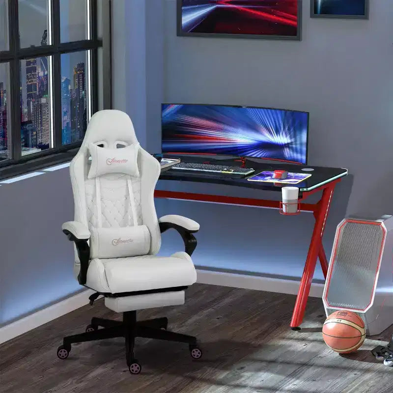 Chaise de gaming Okak High-Back avec appuie-tête, chaise d'ordinateur avec soutien lombaire et repose-pieds, chaise de bureau pour l'étude, salle de lecture
