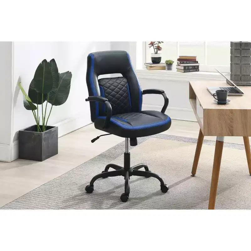 Chaise de jeu Okak avec accoudoirs, chaise croisée avec roulettes, chaise d'ordinateur rembourrée pour étude, bureau, salle de jeux