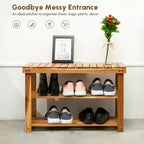 GDFStudio Dominic Rustic 3-Tier Acacia Wood Shoe Rack Bench