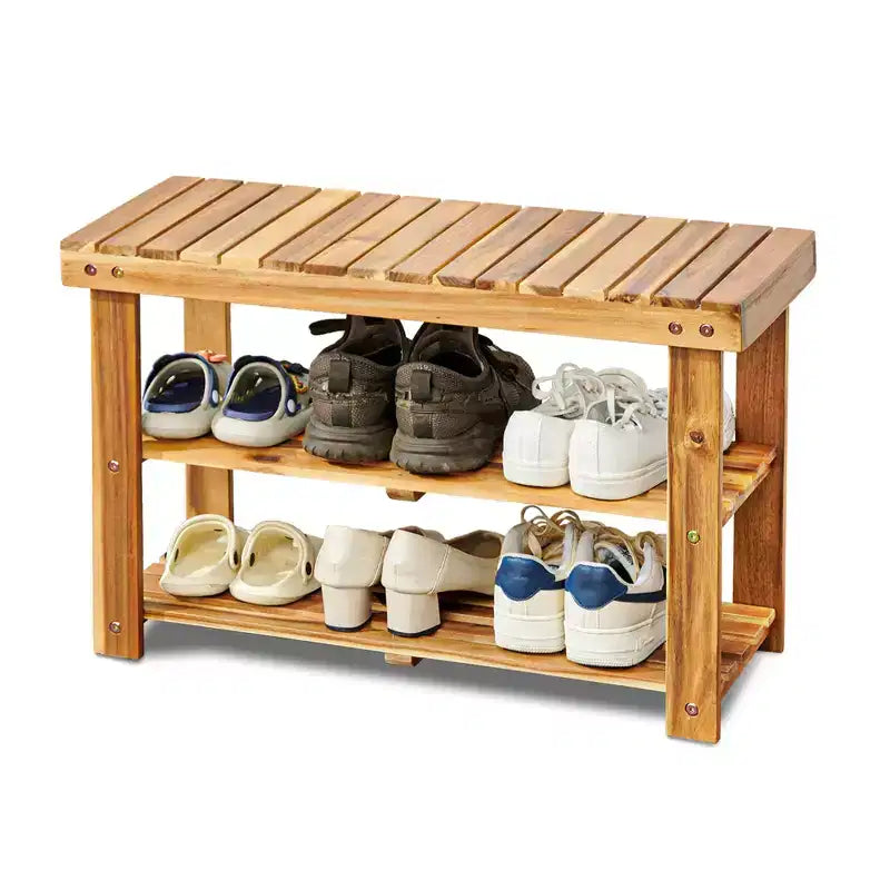 Banc à chaussures GDFStudio Dominic rustique à 3 niveaux en bois d'acacia