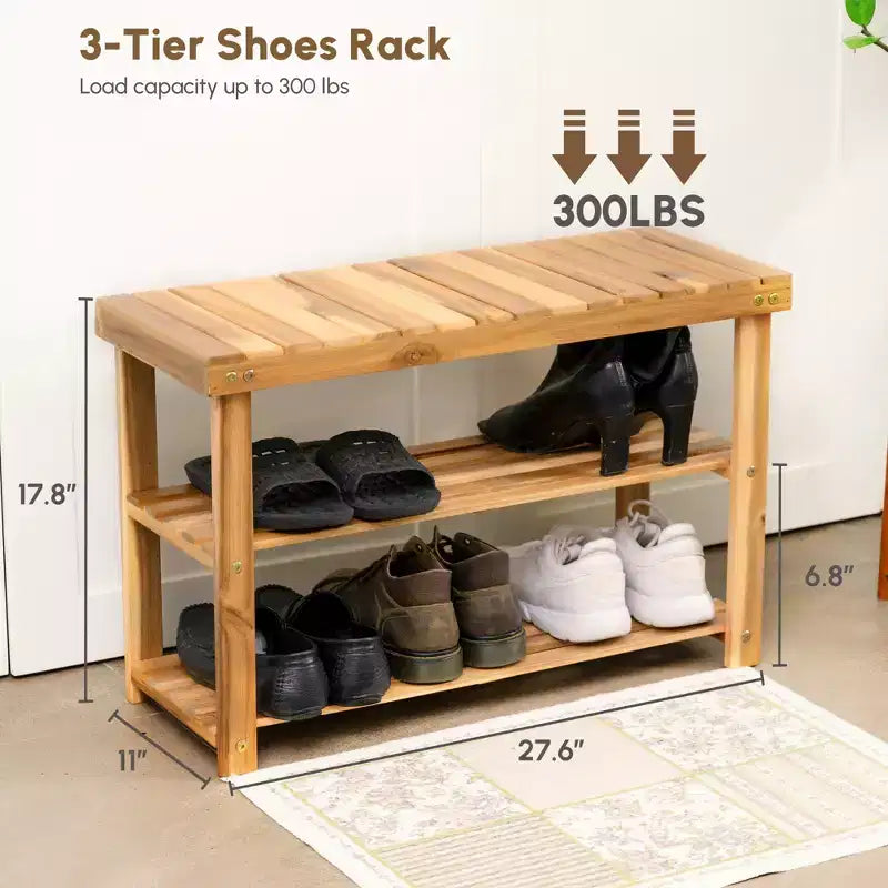 Banc à chaussures GDFStudio Dominic rustique à 3 niveaux en bois d'acacia