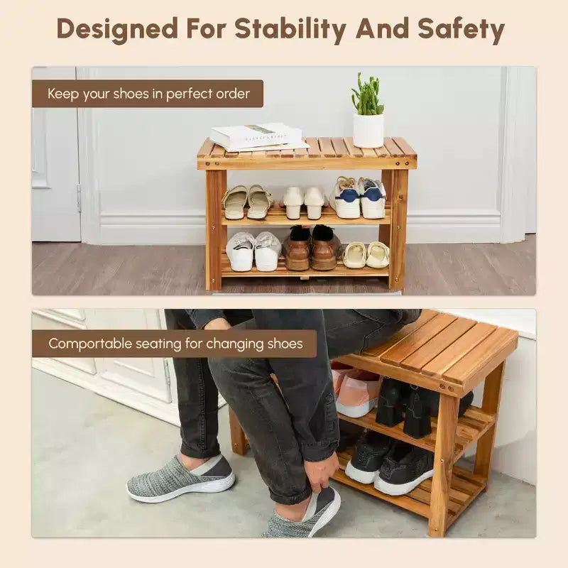 Banc à chaussures GDFStudio Dominic rustique à 3 niveaux en bois d'acacia