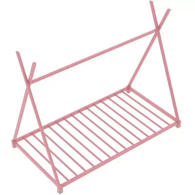 Lit au sol Bellemave taille jumeau pour enfants, lit au sol Montessori en métal pour enfants lit tente avec lattes, rose